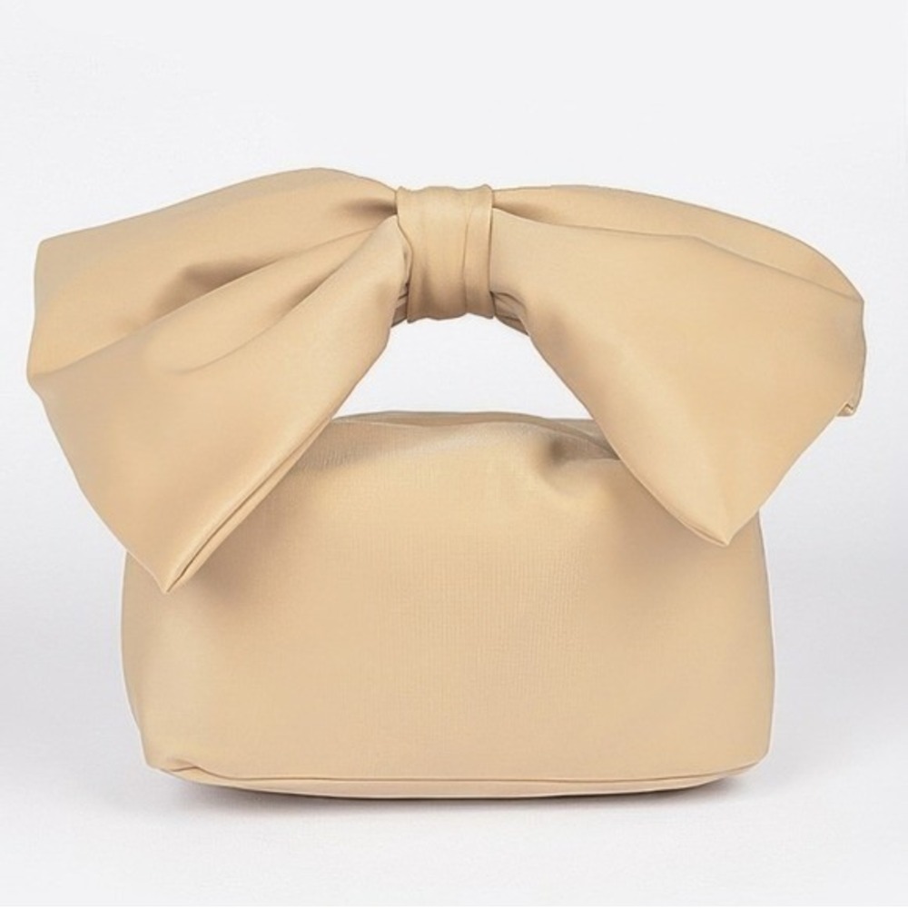 Chic Bow Clutch Bag Faux Leather Neutral Color Evening Bag‎ Purse